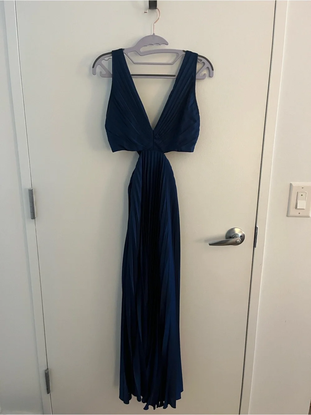 Abercrombie & Fitch Navy Pleated Maxi Dress with Cutout Waist